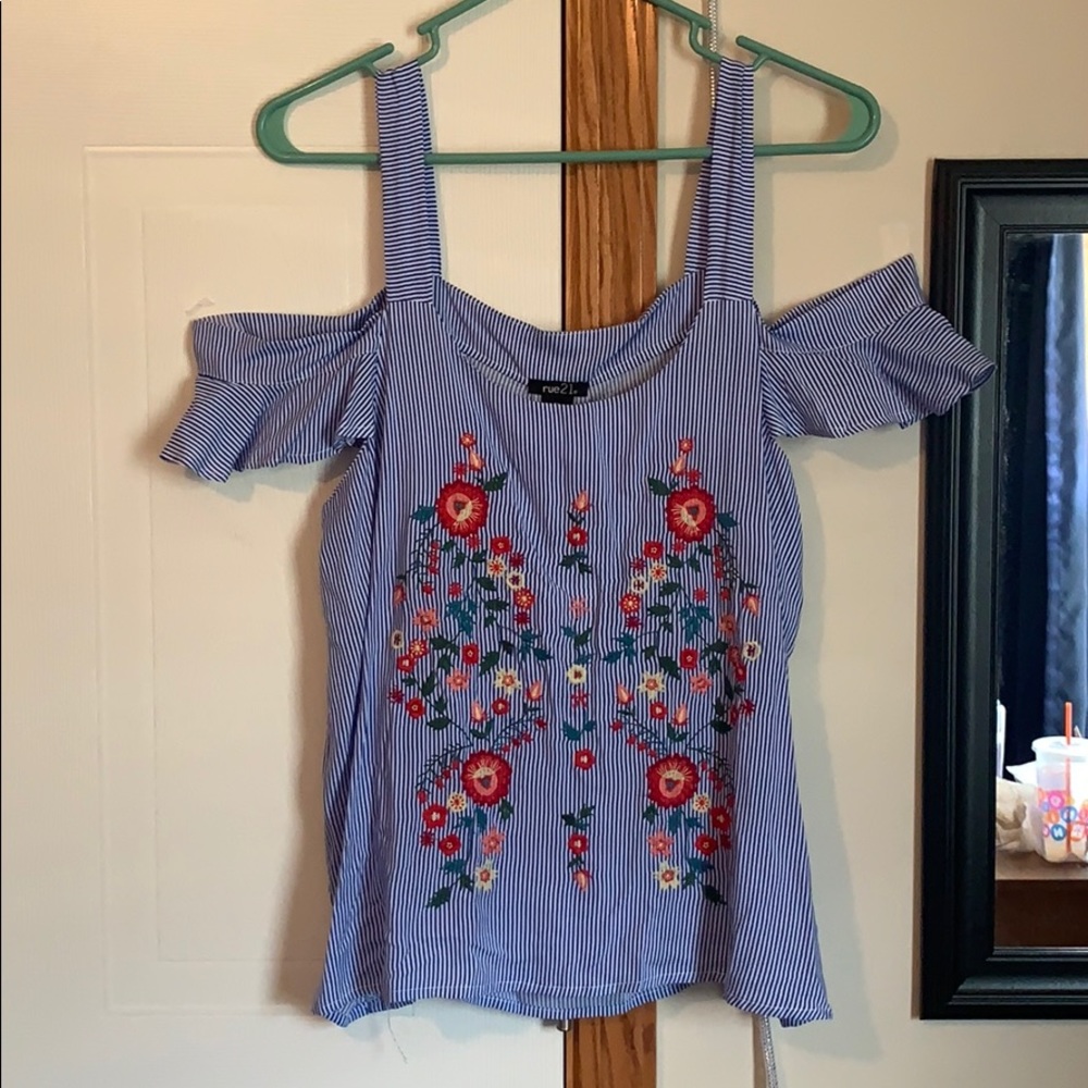 Rue 21 Striped Flower Sleeveless Shirt